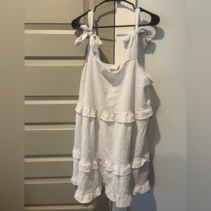 ASOS DESIGN White Textured Tiered Mini Dress • Tie Straps • Size 14